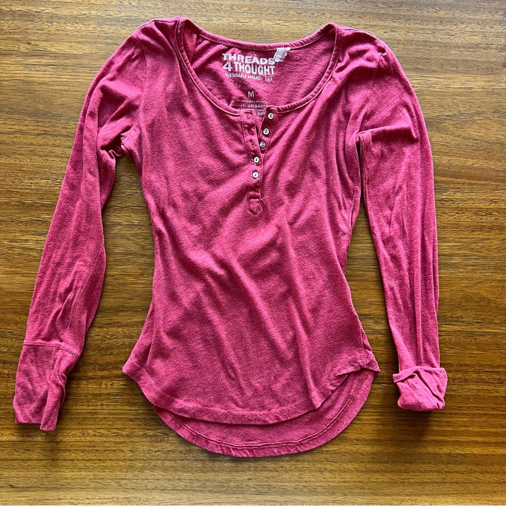 ⚡️ 5/$10 Thread 4 Thought Maroon Long Sleeve Henley T-Shirt Medium